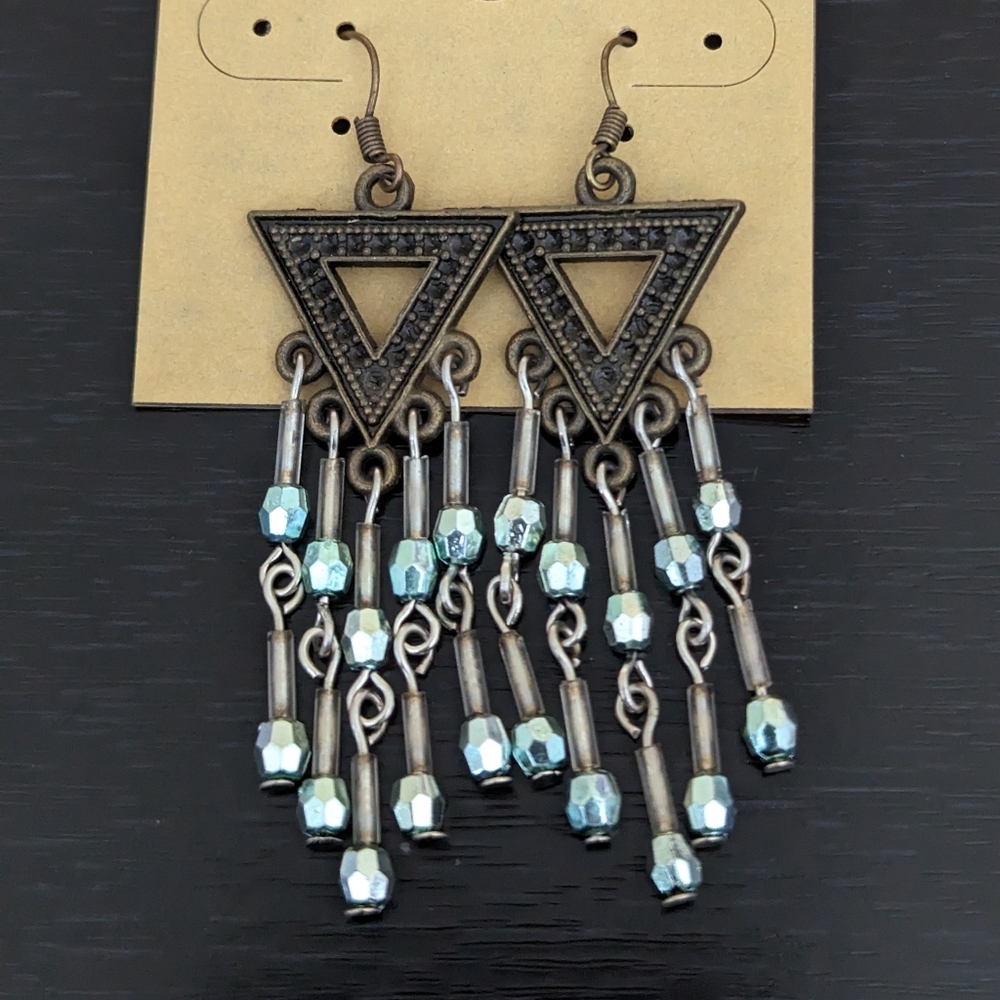 Dangle beaded earrings with aqua colored stones
